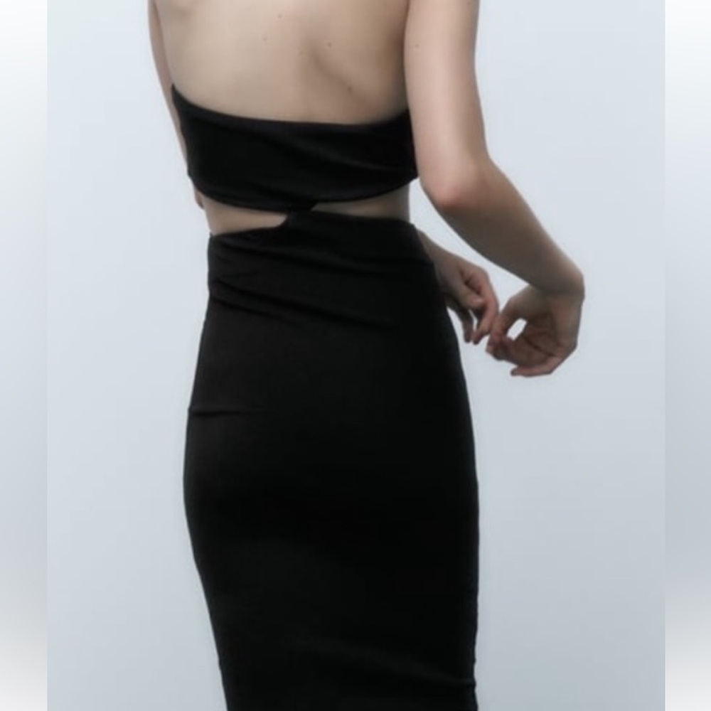 Zara Black Cutout Halter Midi Dress - Picture 3 of 4